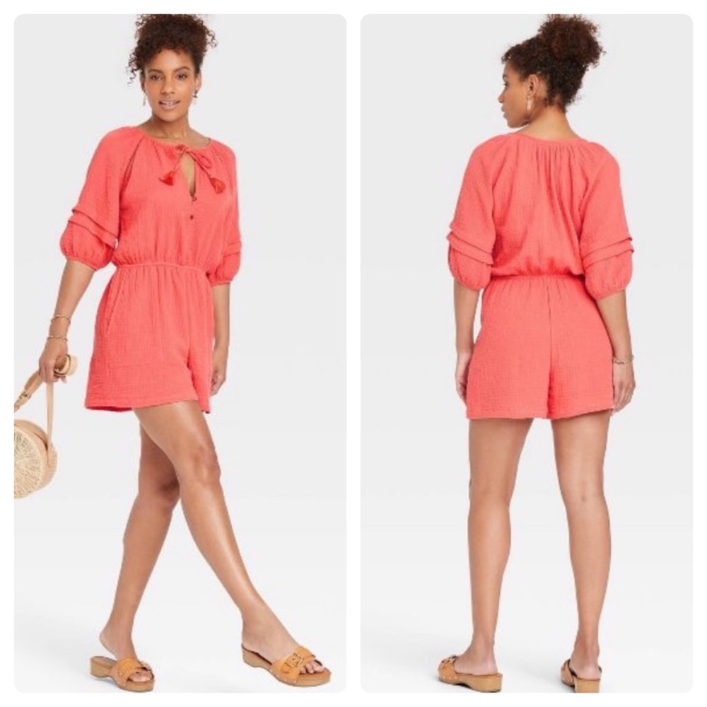 Knox Rose Puff Sleeve Gauze Cotton Romper